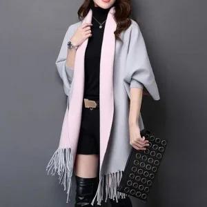 그레이핑크 믹스 가디건숄 니트 망토머플러 WFKZQAJ