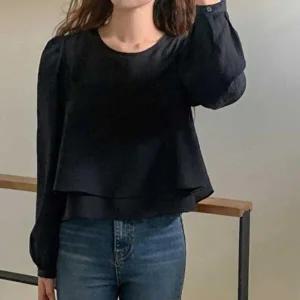 [옷자락]여성 클래식 세미시스루 레이어드 뷔스티에 블라우스