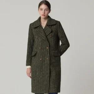 LeOT)] 울 브리티시 헤링본 체크 더블 롱코트