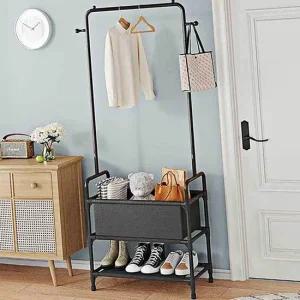 블랙 2단 선반 행거 옷가게 옷행거 조립식 옷걸이 2단선반행거 철제행거 옷걸이행거