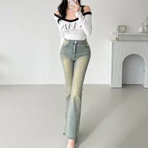 [옷자락]여성 빈티지 워시 부츠컷 스판 데님진