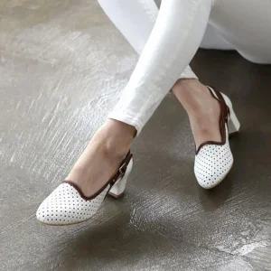 [피커]미들굽힐 배색 펀칭 통굽 미들굽 여성 로퍼힐