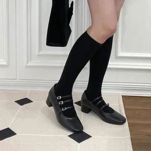 [피커]쓰리 버클 통굽 메리제인 여성 메리제인구두 미들힐