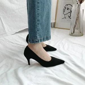 [피커]스웨이드 정장구두 뾰족코 스틸레토 배색 펌프스힐