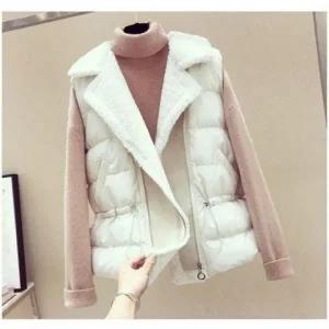 양털조끼 허리조임 양털패치 패딩조끼 롱조끼 겨울조 겨울조끼 롱패딩조끼 여자 빅사이즈패딩조끼