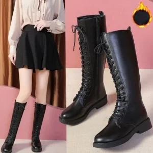 [피커]여성 여자워커 블랙 통굽 내피 방한 롱부츠