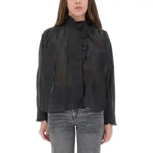 이자벨마랑 하이칼라 러플 시어 블라우스 HT0001FC B3J04E01BK