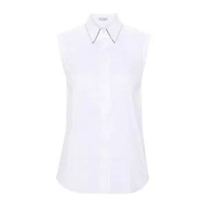 코튼 블렌드 포플린 비즈 트림 슬리브리스 셔츠 M0091MA616 C159