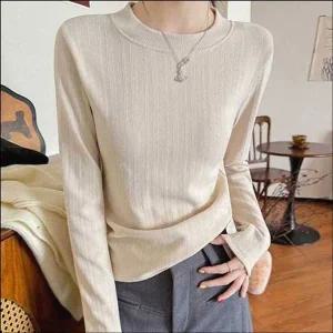 [하프클럽/]여성 골지니트 라운드넥 긴팔티 잔골지 슬림핏 티셔츠 5색