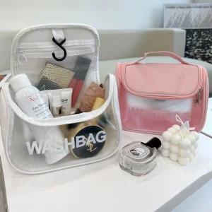여행워시파우치 투명파 PVC 화장품 대용량 세면미니백 여름 휴가 왕골 비치 크로스 데일리 밀짚가방 패션