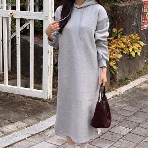 [신세계라이브쇼핑][옷자락] 여자 슬릿 겨울 임부복 빅사이즈 후드 기모 롱원피스