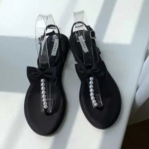 소개팅 모임 데이트 신발 여성 리본 진주 스트랩 샌들