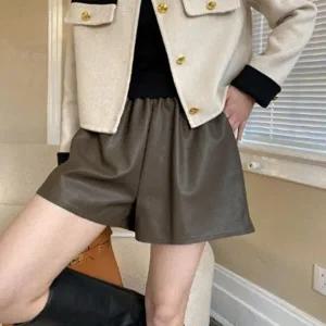 [옷자락]여성 가죽 하이웨스트 밴딩 숏 팬츠