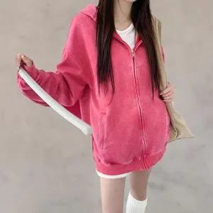 [옷자락]여성 스트리트 패션 면 피그먼트 루즈핏 후드 집업