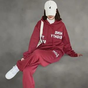 [옷자락]여성 스트리트 패션 레터링 기모 후드 집업 트레이닝 세트