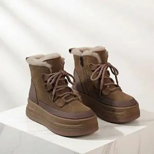 [옷자락]여자 퍼트리밍 털안감 레이스업 키높이 통굽 워커