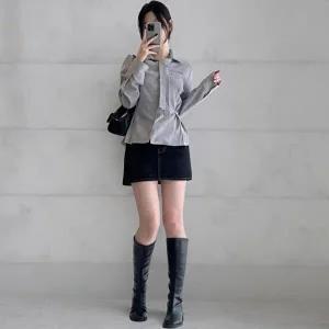 [옷자락]여성 투웨이 사이드 버튼 롱타입 겨울 오피스 셔츠