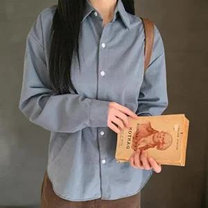 [옷자락]여성 스트리트 패션 피치 기모 루즈핏 면 셔츠 블라우스