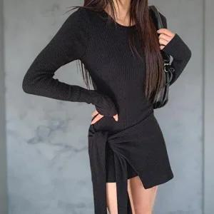 [옷자락]여성 키치무드 골지 랩 레이어드 브이넥 긴팔 티셔츠