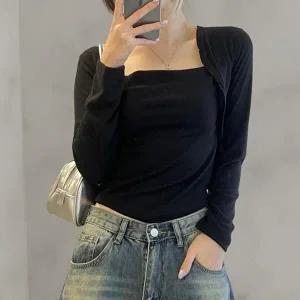 [옷자락]여성 드레이프 슬림핏 스트랩 나시 볼레로 가디건 세트