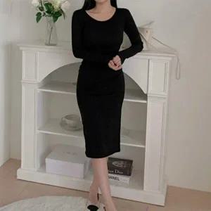 [옷자락]여자 글램룩 무지 옆트임 셔링 유넥 기모 미디 원피스