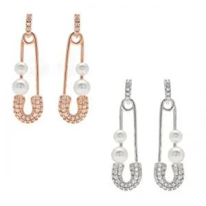 핵진주 옷핀 은침 드롭 귀걸이 ESG4177