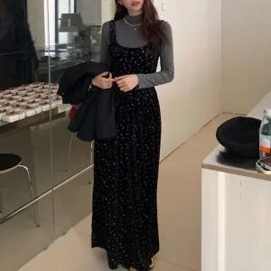 꽃무늬 블랙 롱원피스 겨울 패턴 원피스 데이트룩