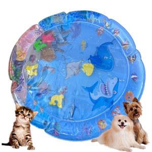 고양이와 개를 위한 일반적인 이중 두꺼운 물 센서 놀이 매트, 물고기가 있는 풍선, 여름용 반려동물 쿨링 파란색