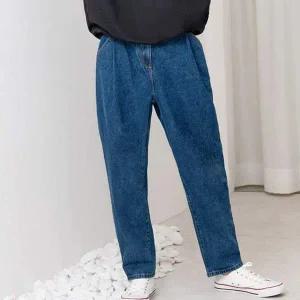 남자핀턱배기청바지 진청 1P 오버핏 스판 데님청바지 배기바지