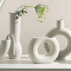 도자기 링 화병 세라믹 오브제카페소품 인테리어 화분 꽃병