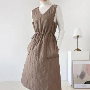 여성 겨울 웰론 스트링 포켓 패딩 롱원피스