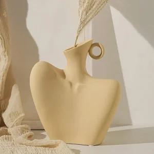 조각상 도자기 꽃병(옐로우)장식 장식품 소품 인테리어 디자인 디자인화 화병