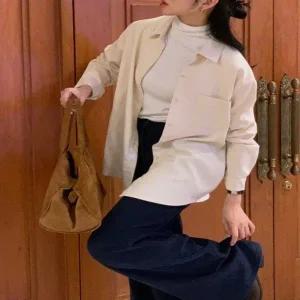 [다잇템] 여자 주머니 빅사이즈 베이직 카라 클래식 단정한 셔츠_23844714_588872