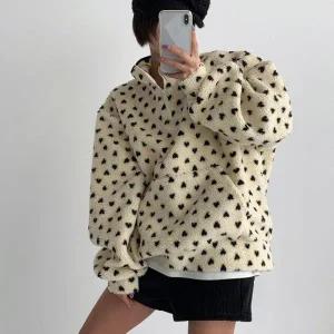 [다잇템] 여자 하트 폴라넥 바람막이 캥거루포켓 덤블 맨투맨_23844586_588872