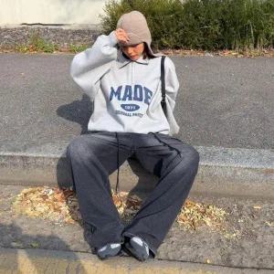 [다잇템] 여자 카라넥 필기체 보온 남자 박시핏 하프집업 맨투맨_23844580_588872