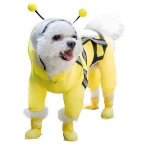 강아지 노랑 꿀벌 캐릭터 우비 우의 비옷 레인코트 애비오는날 는산책 비오는 애견망토 판초 소형견 중형견