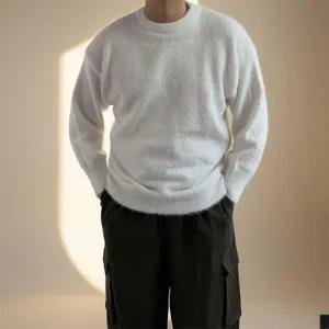 남자 미니멀 모헤어 앙고라 오버핏 겨울 부드러운 니트 스웨터 1 WFKOGJM