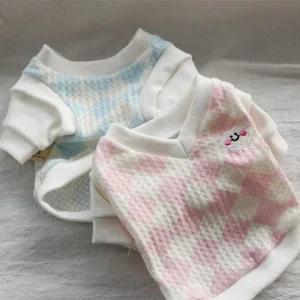 코코아허니 105F4 구름 조끼티강아지옷 애견 패션 반려견 애완견 체크 브이넥