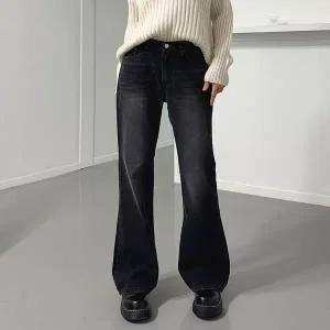 [신세계라이브쇼핑][옷자락] 여자 캣워싱 부츠컷 블랙진 논스판 코튼 기모 청바지