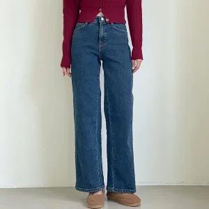 [신세계라이브쇼핑][옷자락] 여자 겨울 히든밴딩 세미와이드 기모 일자 절개 청바지