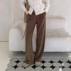 [신세계라이브쇼핑][옷자락] 여자 핀턱 코듀로이 기모와이드 겨울출근룩 속밴딩 바지