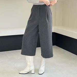 [신세계라이브쇼핑][옷자락] 여자 헤링본 기모와이드 8부 핀턱 속밴딩 겨울 바지