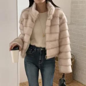 여성 인조퍼 슈가 숏 자켓 재킷