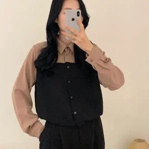 [다잇템] 여자 남방 가을하객룩 출근룩 콘트라스트 카라넥 블라우스_23852992_588872