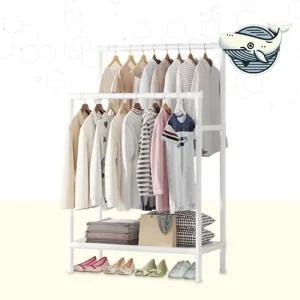 다용도 철제 의류 수납 대형 스탠드 옷걸이 멀티행거 블랙 혼합형 2단 무볼트 수납장행거