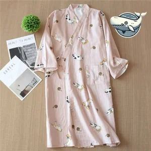 여성용 핑크 애완동물 프린트 반팔 가운 편안한 샤워가운 골프샤워가운 골프목욕가운