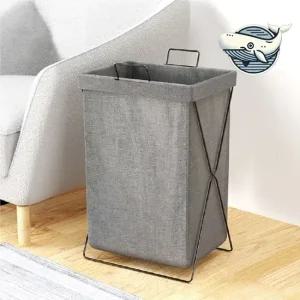 이동형 세탁바구니 스타일리시 세탁용품 수납함 사각 그레이 철제 방수 가벼운 정리