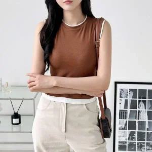 [하프클럽/]제닐 뉴트럴 엣지 레이어드 배색 나시 티