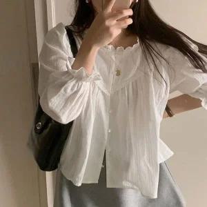 [하프클럽/]봄 가을 러블리무드 데이트룩 레이스 펀칭 블라우스