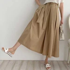 [하프클럽/]A라인 주름 롱스커트 플레어 스트랩 긴치마 캐주얼